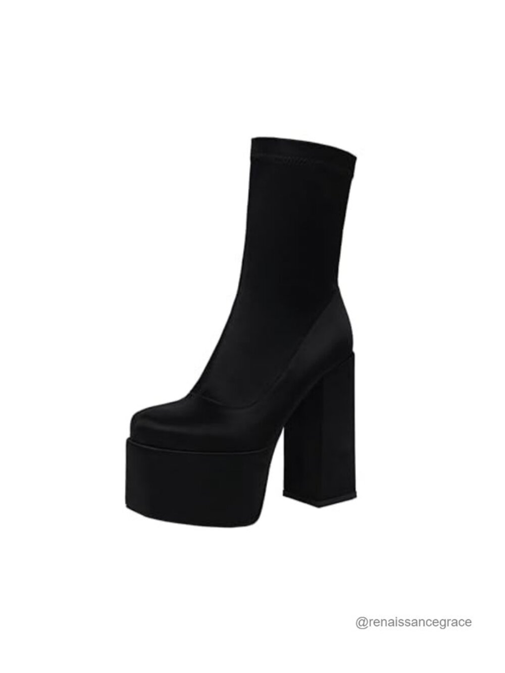 Women's Platform Ankle Boots High Chunky Heel Mid-Calf Boots